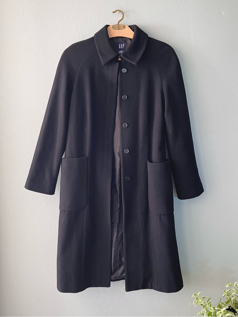 Gap | Black Wool Blend Long Trench Button Down Car Coat